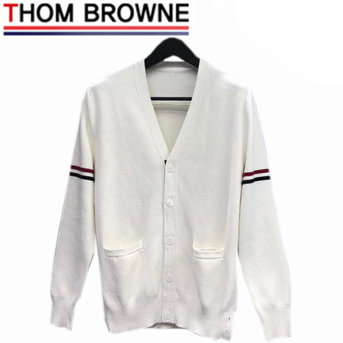 THOM BROWNE-111410 톰 브라운 화이트 니트 코튼 스트라이프 장식 가디건 남성용