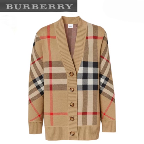 BURBERRY-80391531 버버리 베이지 체크 테크니컬 울 자카드 카디건 남여공용