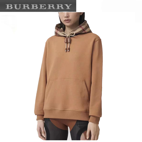 BURBERRY-80577281 버버리 카멜 체크 후드 코튼 오버사이즈 후디 남여공용