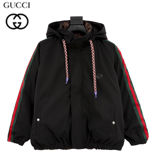 GUCCI-032311 구찌 블랙 Web 스트라이프 장식 바람막이 후드 재킷 남성용