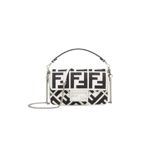 [스페셜오더]FENDI-8BS017 펜디 화이트/블랙 FF 캔버스 미니 바게트 백 20CM