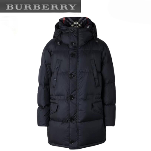 BURBERRY-80188261 버버리 네이비 로고 디테일 후드 패딩 코트 남성용