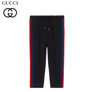 GUCCI-493714 1387 구찌 블랙 울 스트라이프 장식 크롭 팬츠