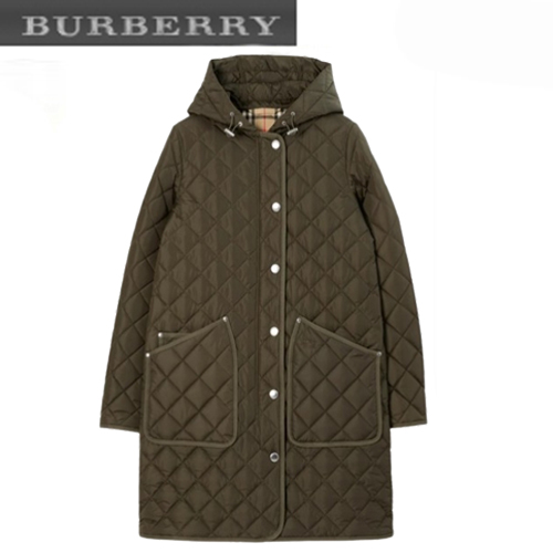 BURBERRY-80745231 버버리 카키 퀼팅 나일론 코트 여성용