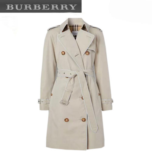 BURBERRY-80263241 버버리 스톤 파이핑 코튼 개버딘 트렌치코트