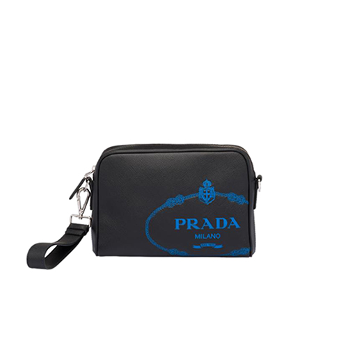 [스페셜오더]PRADA-2VH063 프라다 블랙 사피아노 가죽 스크린 프린트 로고 밴돌리어백