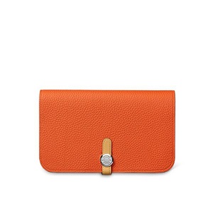 [스페셜오더]HERMES-에르메스 Dogon Duo Combined Wallet 도곤 듀오 월릿 파이어/커리 TOGO ORIGINAL LEATHER 