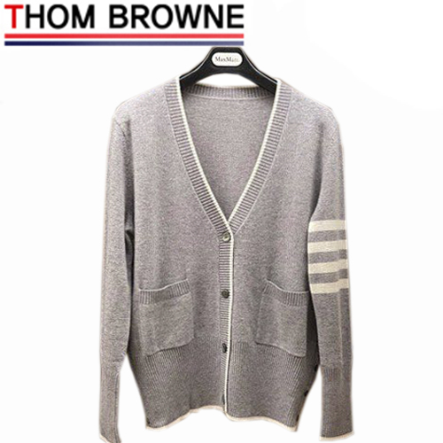 THOM BROWNE-121513 톰 브라운 그레이 니트 코튼 스트라이프 장식 가디건 여성용