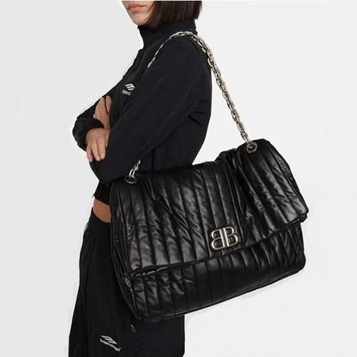 [스페셜오더]BALENCIAGA-765933 발렌시아가 블랙 퀼트 MONACO 모나코 실버 체인 라지 숄더백 43cm