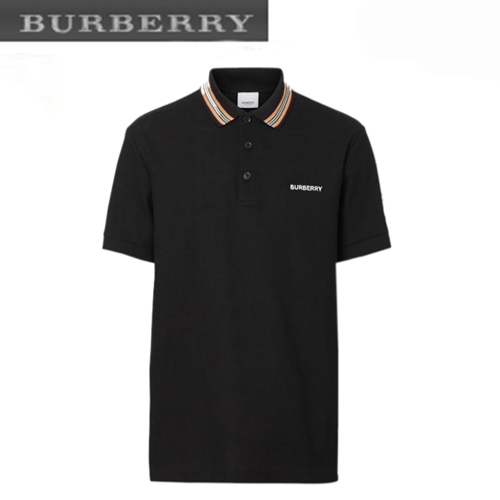 BURBERRY-80092801 버버리 블랙 아이콘 스트라이프 디테일 코튼 피케 폴로셔츠