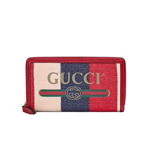 [스페셜오더]GUCCI-524790 9093 구찌 실비 스트라이프 캔버스 Gucci 프린트 집 어라운 월릿