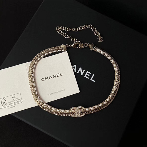 CHANEL-7041 샤넬 골드 크리스탈 장식 목걸이