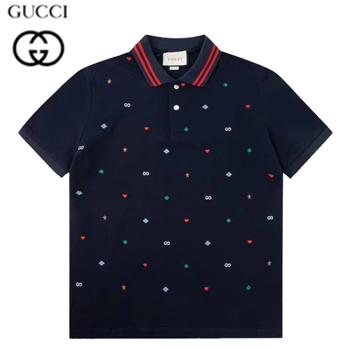 GUCCI-03081 구찌 네이비 아플리케 장식 폴로 티셔츠 남성용