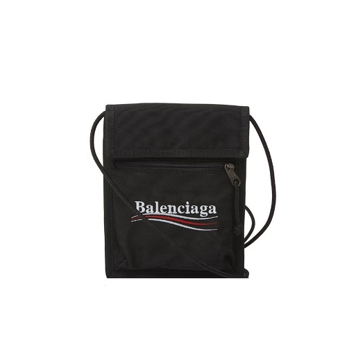 BALENCIAGA-532298 발렌시아가 블랙 스몰 웨이브 로고 자수 파우치 스트랩 백