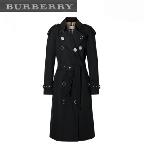 BURBERRY-45483371 버버리 블랙 프레스 스터드 디테일 코튼 개버딘 트렌치코트