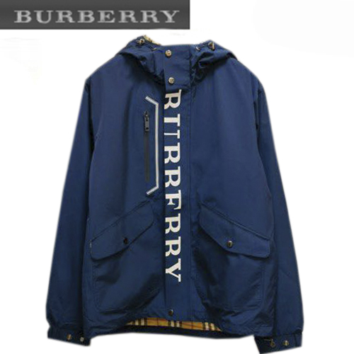 BURBERRY-07258 버버리 네이비 나일론 프린트 장식 야광 바람막이 후드 쟈켓 남성용