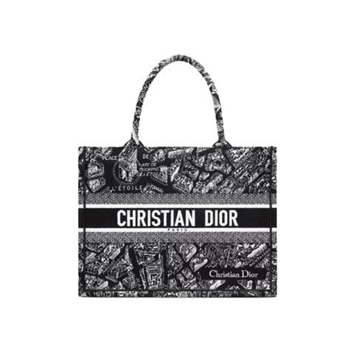 [스페셜오더]DIOR-M1296Z 디올 블랙/화이트 Plan de Paris 자수 BOOK TOTE 미디엄 토트 백 36CM