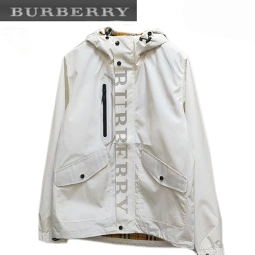 BURBERRY-072510 버버리 화이트 나일론 프린트 장식 야광 바람막이 후드 쟈켓 남성용