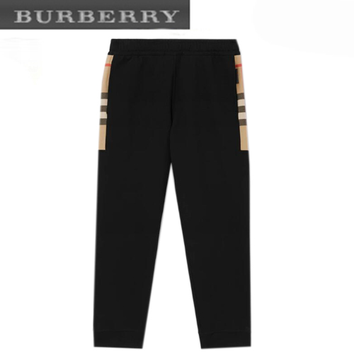 BURBERRY-80590661 버버리 블랙 체크 패널 코튼 조깅 팬츠 남성용