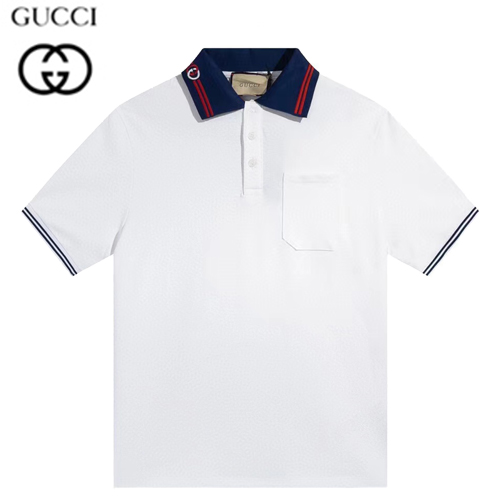 GUCCI-06082 구찌 화이트 스트라이프 장식 폴로 티셔츠 남성용