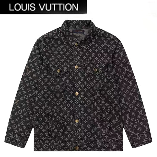 LOUIS VUITTON-03052 루이비통 블랙 모노그램 아플리케 장식 데님 셔츠 남여공용