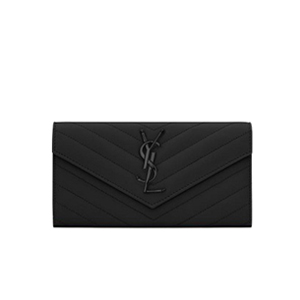 SAINT LAURENT-372264 생로랑 블랙 그랑 드 뿌드르 텍스처드 마틀라세 가죽 라지 모노그램 생 로랑 플랩 장지갑