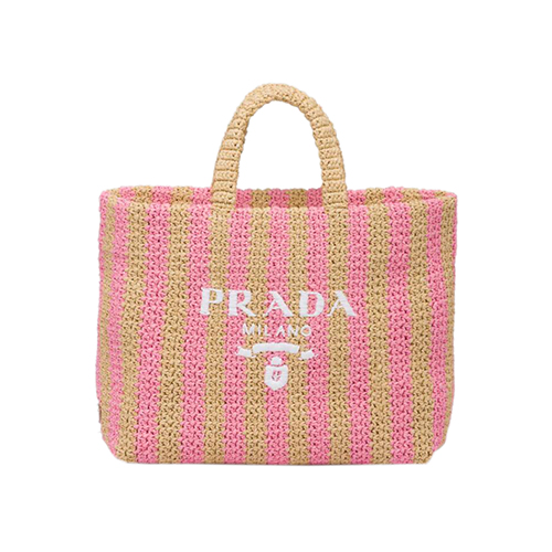 [스페셜오더]PRADA-1BG392 프라다 탠/핑크 대형 라피아 토트 백