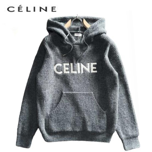 CELINE-01053 셀린느 그레이 CELINE 아플리케 장식 후드 티셔츠 남여공용