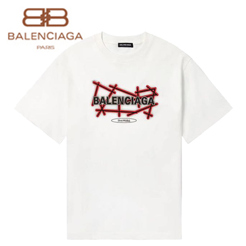 BALENCIAGA-07053 발렌시아가 화이트 프린트 장식 티셔츠 남성용