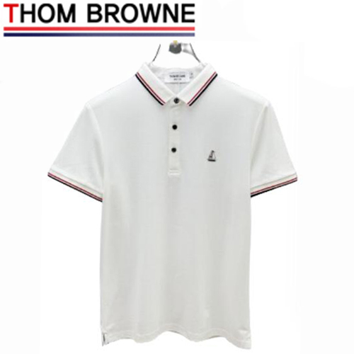 THOM BROWNE-07233 톰 브라운 화이트 스트라이프 장식 폴로 티셔츠 남성용