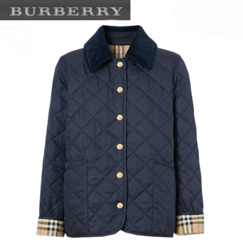 BURBERRY-80392241 버버리 네이비 코듀로이 칼라 다이아몬드 퀼팅 재킷 여성용