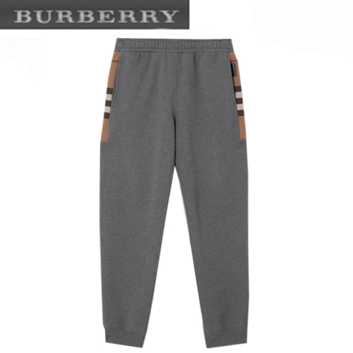 BURBERRY-80590661 버버리 그레이 체크 패널 코튼 조깅 팬츠 남성용