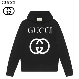 GUCCI-475374 1289 구찌 블랙 코튼 인터로킹 G 장식 후드 스웨트셔츠