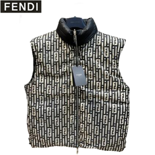 FENDI-01012 펜디 블랙/화이트 FF 나일론 패딩 조끼 남성용