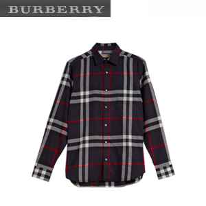 BURBERRY-40591291 버버리 네이비 체크 코튼 플란넬 셔츠 남성용