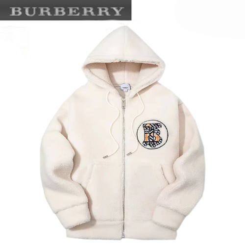 BURBERRY-10315 버버리 아이보리 시어링 TB 로고 아플리케 장식 후드 재킷 남여공용