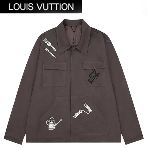 LOUIS VUITTON-09144 루이비통 그레이 아플리케 장식 캐쥬얼 셔츠 남여공용