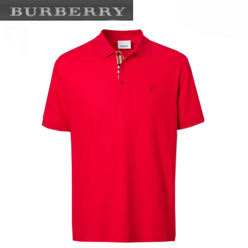 BURBERRY-80143171 버버리 레드 코튼 모노그램 모티프 피케 폴로셔츠