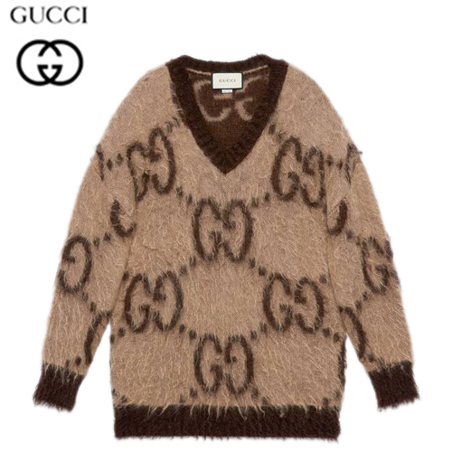 GUCCI-639380 2254 구찌 베이지/브라운 리버서블 GG 모헤어 울 스웨터