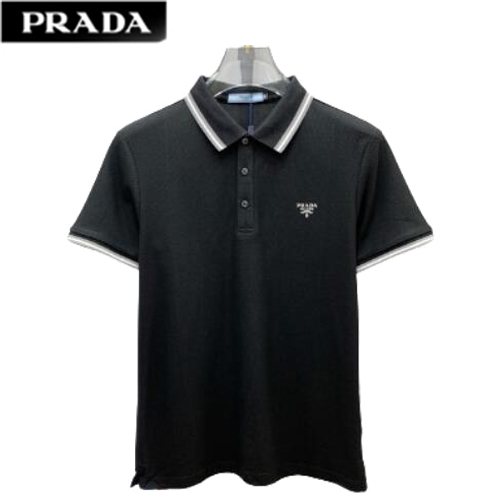 PRADA-07236 프라다 블랙 코튼 폴로 티셔츠 남성용