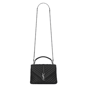 [스페셜오더]SAINT LAURENT-428056 생 로랑 브러시드 실버-톤 메탈 블랙 마틀라세 가죽 클래식 미디엄 모노그램 생 로랑 컬리지 스터디드 백 