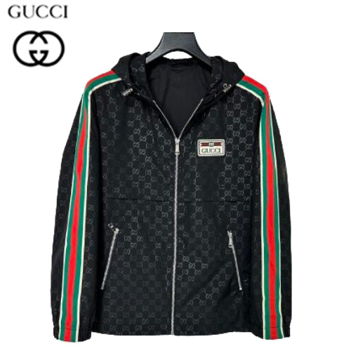 GUCCI-03226 구찌 블랙 Web 스트라이프 장식 GG 바람막이 후드 재킷 남성용