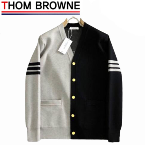 THOM BROWNE-01058 톰 브라운 그레이/블랙 스트라이프 장식 가디건 남성용