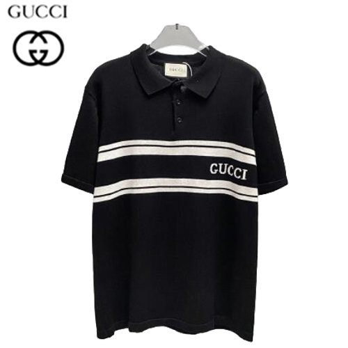 GUCCI-05308 구찌 블랙 코튼 스트라이프 폴로 티셔츠 남성용