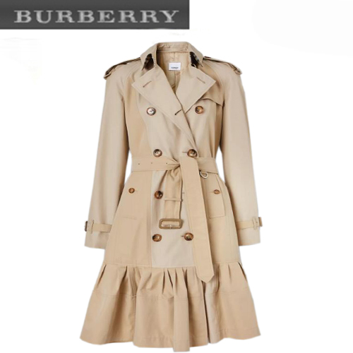 BURBERRY-80265601 버버리 라이트 샌드 개더 디테일 코튼 개버딘 트렌치코트