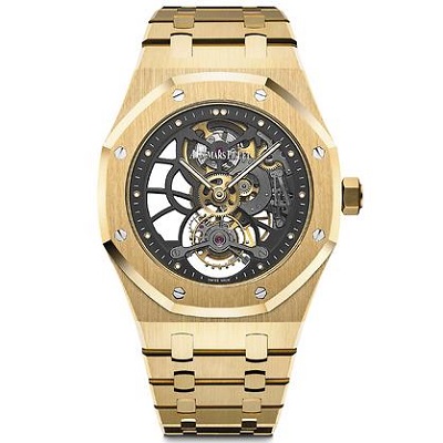 [스페셜오더]Audemars Piguet-오데마 피게 로얄 오크 뚜르비옹 엑스트라-틴 오픈워크 옐로우 골드 남성시계41mm