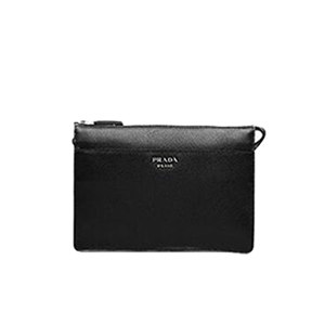 [스페셜오더]PRADA-2VF019 프라다 사피아노 가죽 메탈 레터링 로고 블랙 파우치