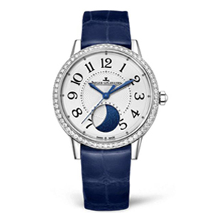 [스페셜오더]JAEGER LECOULTRE-예거 르쿨트르 랑데부 문 미디엄 다이아 스틸 레이디스 가죽스트랩 워치 34mm